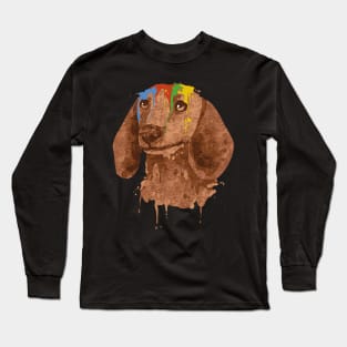 dachshund puppy watercolours painting motive basset hound rough hair Long Sleeve T-Shirt